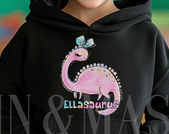 Kundengerechter Mädchen-Dinosaurier-Hoodie, rosa Saurus-Namen-Kleinkind-Pullover-Strickjacke