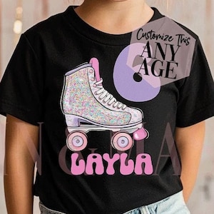 Retro Rollschuhlaufen Geburtstags-T-Shirt Mädchen, benutzerdefinierte Rollschuh-Hemd, Rollschuh-Party, Rollschuh-Hemd 6 7 8 9 10 11
