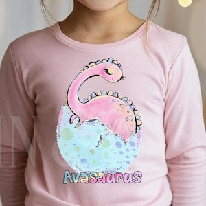 CUSTOM Girl Dinosaur Long Sleeve Shirt, Dinosaur Long Sleeve Shirt, Girl Dinosaur Gifts, Toddler Dinosaur Shirt, Birthday Dinosaur Egg Pink