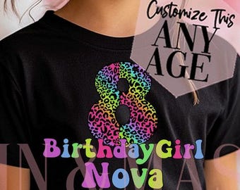 Rainbow Leopard Birthday Girl Shirt, Retro Groovy Neon Age T-Shirt, Birthday Girl Shirt