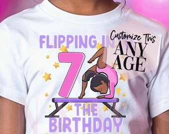 CUSTOM Gymnastics Birthday Shirt, Black Girl Gymnastics, Gymnastics Gift, Gymnast Outfit, Gymnastics Party 4 5 6 7 8 9 10 11 12 13 Beam Flip