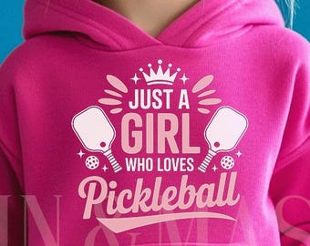 Girls' Pickleball Hoodie, Princess Crown Paddle Graphic