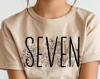 7th Birthday Girl Shirt, Boho Wildflower Seven Party Tee, Birthday Girl Shirt