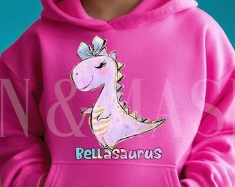 Personalized Dinosaur Hoodie - Custom Name Girls Sweatshirt - BellaSaurus