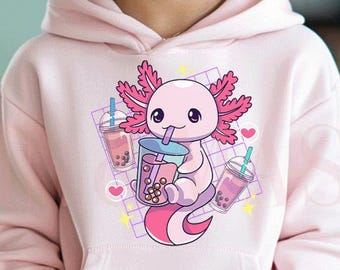 Axolotl Boba Bubble Tea Hoodie - Kawaii Kids Sweatshirt