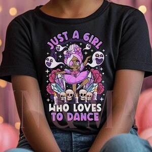 Camisa de bailarina negra, camisa de bailarina de Halloween, camisa de baile, camisa de baile de Halloween, camisa de Halloween para niñas, camisa gótica linda, regalo de baile, bailarina de melanina