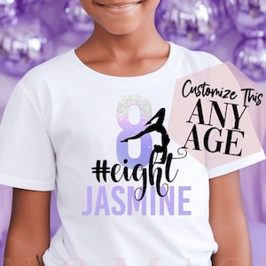 Gymnastik-Geburtstags-Shirt, Glitter-Geburtstags-Shirt, Turner-Geschenke, Gymnastik-Party, Geschenke für Mädchen, Lavendel-Gymnastik, lila Geburtstag