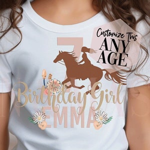 Boho Horse Birthday Shirt Girls Horse Riding Shirt, Horse Birthday, Cowgirl Shirt,Earth Tones Glitter Birthday Outfit 3 4 5 6 7 8 9 10 11 12