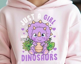 Mädchen Dinosaurier Hoodie, Kinder Dinosaurier Liebhaber Pullover, Eco-Safe Inks, Geburtstagsgeschenk