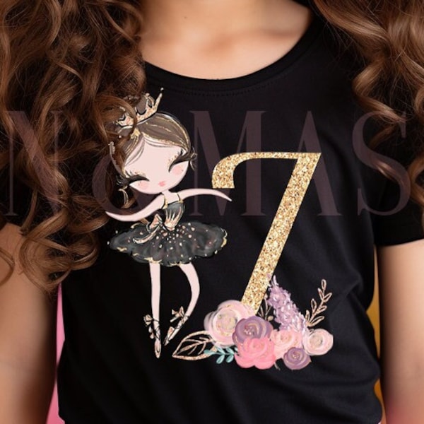 7th Birthday Ballet Shirt Girls, Ballerina Birthday,Ballet Dancer Gift,Ballet Dancer Daughter,Latina Ballerina,Custom Ballet Outfit Seven 7