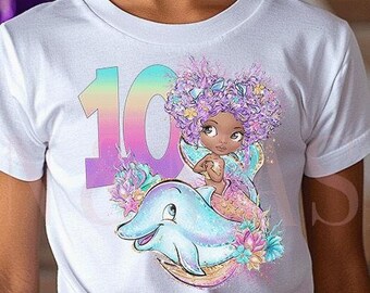 Black Mermaid 10th Birthday Shirt, Double Digits Party