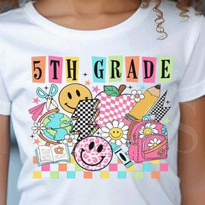 Girls 5th Grade Shirt, School Supplies Shirt, Leopard School Shirt, Girly School Shirt, 1st Day of School Shirt, Retro School Shirt Rainbow