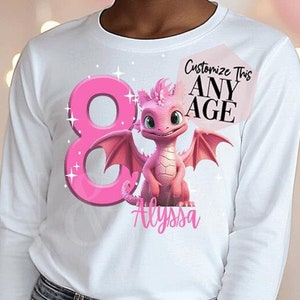 Draak verjaardagsshirt meisje, verjaardagsshirt lange mouw, drakenshirt meisjes, draak verjaardagsshirt, draak cadeau, drakenfeest, peuter draak