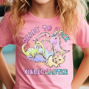 Girls Kindergarten Shirt Dinosaur Girls First Day of School Shirt,1st Day of School Outfit Teacher Kinder Dino, Girl Dinosaur Squad Kinder