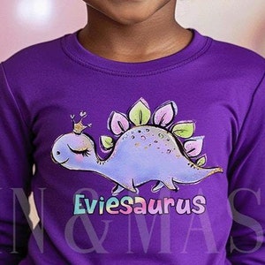 CUSTOM Girl Dinosaur Long Sleeve Shirt, Dinosaur Long Sleeve Shirt, Girl Dinosaur Gifts, Toddler Dinosaur Shirt, Dinosaur Girl Stegosaurus