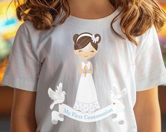 Erstkommunion Shirt, Mädchen 1. Kommunion Shirt, Erstkommunion Geschenk Mädchen, Heilige Kommunion Party Shirt, Mädchen katholisches Geschenk Tochter Rosenkranz