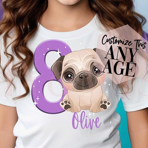 Pug Dog Birthday Girl Shirt, Pug Shirt, Pug Gifts, Pug Dog Kawaii, Pug Birthday Shirt, Pug Dog, Pug Mom, Pug Kids, Lavender Purple Pug Mama