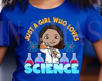 Camiseta "A niña negra le encanta la ciencia", regalo STEM para niños, camiseta de cumpleaños para niña.