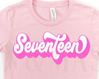 Retro 17th Birthday Shirt, Groovy Seventeen Hot Pink Tee, Birthday Girl Shirt