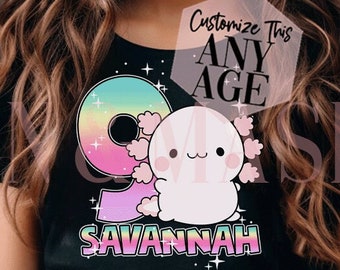 Cute Axolotl Birthday Girl Shirt Kids Axolotls Mexican Salamander, Axolotl Shirts, Axolotls Gifts, 3 4 5 6 7 8 9 10 11 12 13