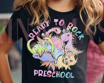 Preschool Shirt Dinosaur Girls First Day of School,1st Day of School Kids Outfit Teacher Moving Up Day Pre-K Dino, Girl Dinosaur Squad