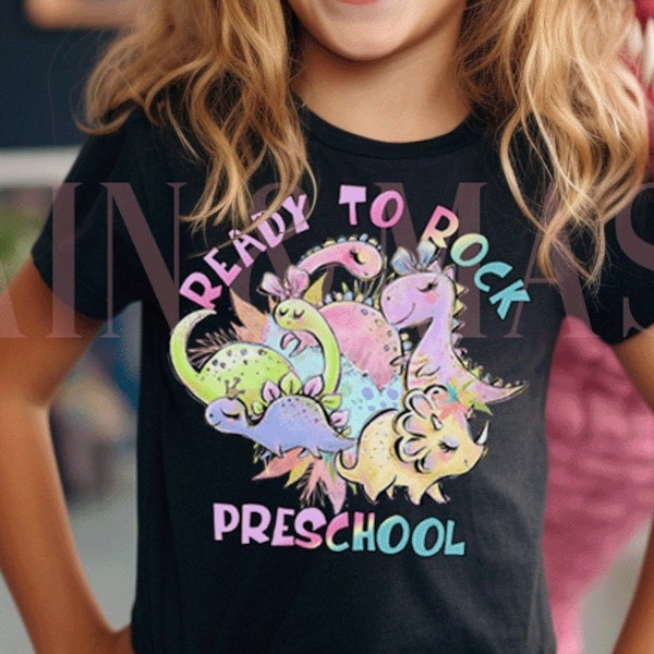 Preschool Shirt Dinosaur Girls First Day of School,1st Day of School Kids Outfit Teacher Moving Up Day Pre-K Dino, Girl Dinosaur Squad