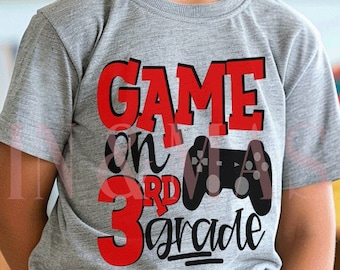 Boys Third Grade Shirt Gamer, Game on 3rd Grade, First Day of School Video Game Controller Red