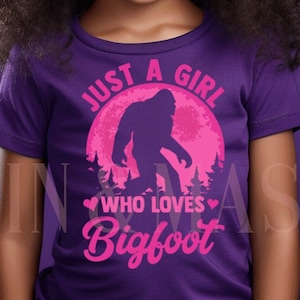 Chemise Bigfoot pour filles, Just a Girl Who Loves Bigfoot, Bigfoot rose vintage, chemise Sasquatch, cadeaux Bigfoot, femmes Bigfoot, enfant Bigfoot