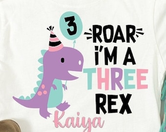 Three Rex 3rd Birthday Girl Dinosaur Shirt, Birthday Girl Shirt