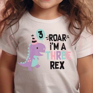 3rd Birthday Girl Dinosaur Shirt Kids, Roar I'm A Three Rex,Dino Birthday,Girl Dinosaur Gift, Dinosaur Toddler Girl, Three Birthday Shirt 3