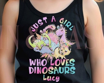 Girl Dinosaur TANK TOP, Dinosaur Name Shirt Kids, Girl Dinosaur Gift, Cute Dinosaur Shirt Paleontologist Girl Dino Squad Pink Purple Custom