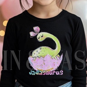 CUSTOM Girl Dinosaur Long Sleeve Shirt, Dinosaur Long Sleeve Shirt, Girl Dinosaur Gifts, Toddler Dinosaur Shirt, Custom Dinosaur Egg Green