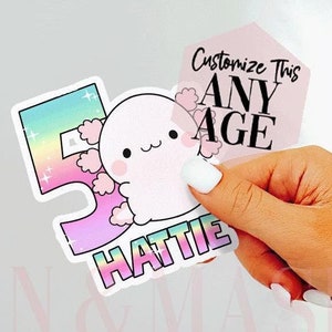 Custom Axolotl Sticker, Axolotl Birthday Girl Sticker Decal, Axolotl Birthday Party,Axolotl Treat Bag Stickers,Birthday Favors Axolotl Gift