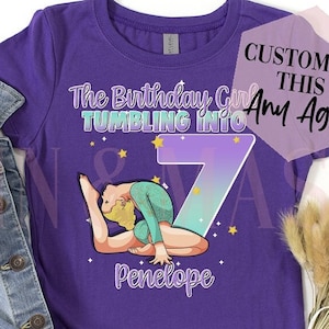 Blonde Gymnastik Geburtstag Shirt Mädchen Gymnastik Geschenk Turnerin Outfit Mädchen Gymnastik Party Individuell 5 6 7 8 9 10 11 12 13 Beam Bar Teal Purple