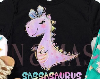 Sassasaurus Girl Dinosaur T-Shirt, Pink T-Rex Toddler Tee, Preppy Bow Dino Shirt