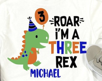 3rd Birthday Boy Dinosaur Shirt, Three Rex Tee