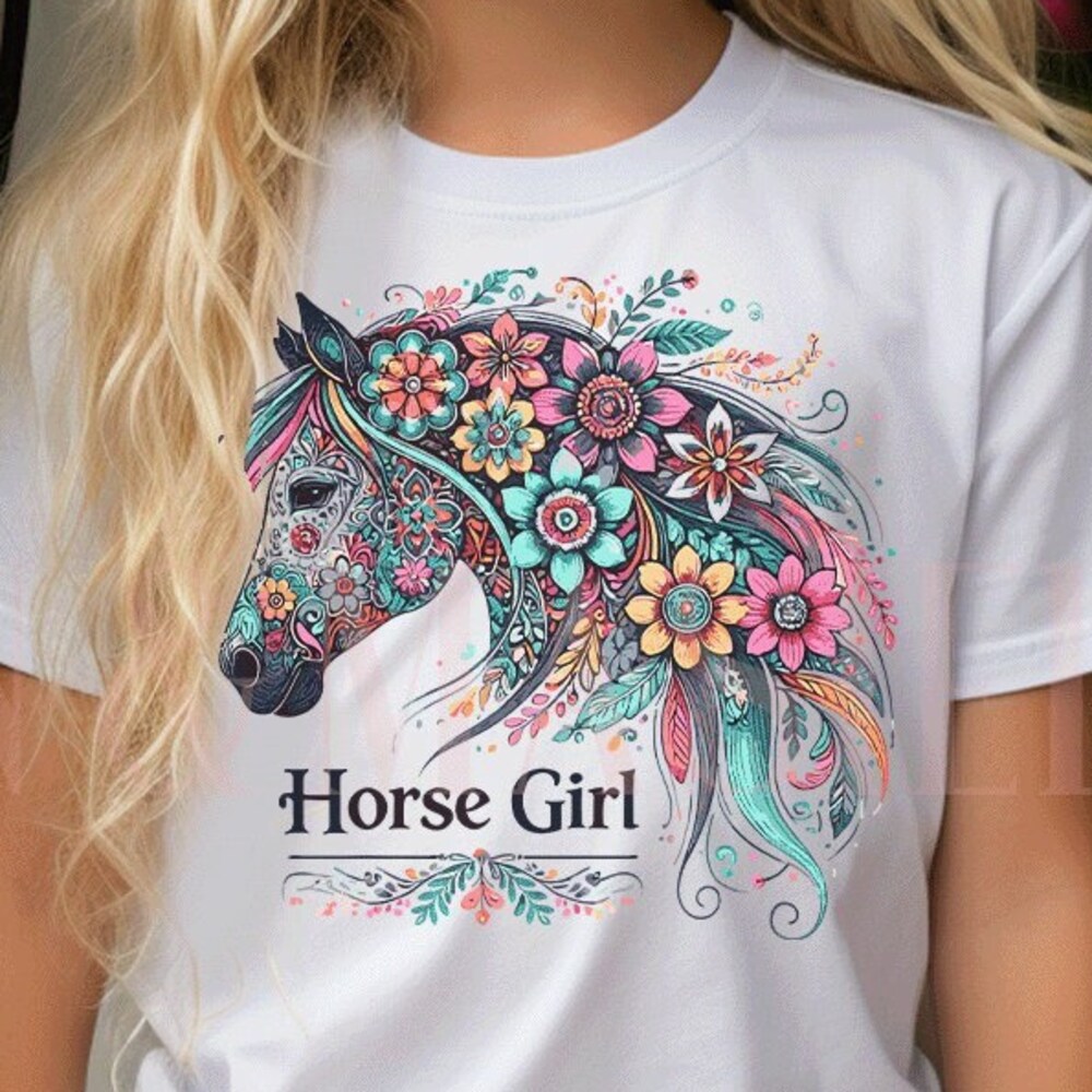 Horse Birthday, Equestrian Shirt, Horse Gifts, Horse Girl, Horse Women,Boho Girls Horse Shirt, Horse Toddler Girl, Horse Head Shirt Floral Livingmall