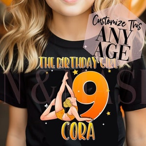 Turner Geburtstags-Shirt, Mädchen Gymnastik Shirt, Turner Geschenk, Gymnastik Party, Gymnastik Party, Gymnastik Shirt 5 6 7 8 9 10 11 12 Orange Gelb Blond