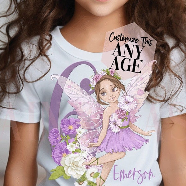 Purple Fairy Birthday Girl Shirt, Fairy Gifts,Fairy Clothing,Fairy Birthday Party, Fairy Shirts, 4 5 6 7 8 9 10 11 12 13,Fairies Fae Faeries