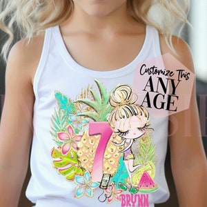 Summer Birthday Girl Shirt, Blonde Summer Birthday Party, Birthday Tank Top, Beach Birthday, Pool Party Cruise Vacation Pineapple Tropical