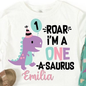 1 Birthday Girl Dinosaur Shirt Baby, Roar I&#39;m a One A Saurus,1st Birthday Party, Baby Girl Dinosaur Gift, One Birthday First Bodysuit Girl