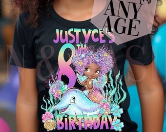 Black Mermaid Birthday Girl Shirt Kids,Black Mermaid Party,Mermaid Birthday Outfit,Mermaid Birthday Girl,Toddler Mermaid Melanin 4 5 6 7 8 9