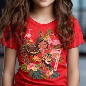 7th Birthday Shirt Tiki Hawaiian Luau Polynesian,Seven,7th Birthday Gift,Seven Birthday Girl,7th Birthday Girl,7 Birthday Party Kids Hula image 1