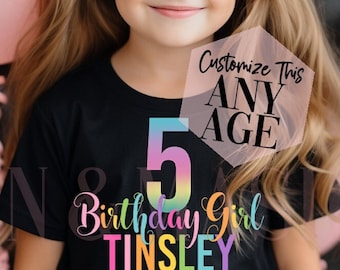 Rainbow Glitter Birthday Girl Shirt, Custom Age