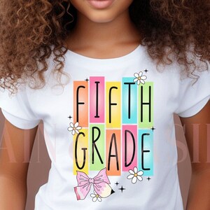 Girls 5th Grade Shirt, Coquette School Shirt, Pencil Bow Shirt, Girly School Shirt, 1st Day of School Shirt, Retro School Shirt Rainbow