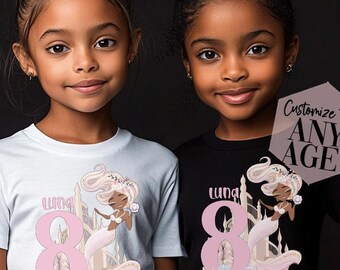 African American Mermaid Birthday Girl Shirt, Custom Age, Watercolor Graphics Tee, Birthday Girl Shirt