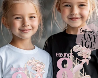 Mermaid Birthday Girl Shirt, Ombre Age, Custom Name, Watercolor Graphics Tee, Birthday Girl Shirt