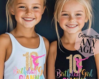 Gymnastics Birthday Tank Top, Rainbow Glitter Birthday Shirt, Gymnast Shirts, Girls Gymnastic Tumbling Party
