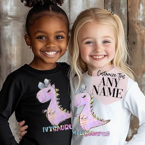 CUSTOM Girl Dinosaur Long Sleeve Shirt, Dinosaur Long Sleeve Shirt, Girl Dinosaur Gifts, Toddler Dinosaur Shirt, Girls T-Rex Dinosaur Purple
