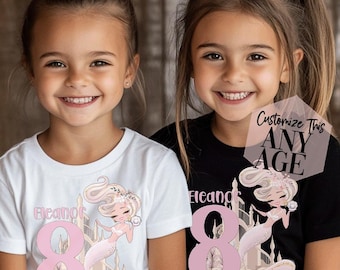 Custom Mermaid Birthday Girl Shirt, Ombre Age, Watercolor Graphics Tee, Birthday Girl Shirt